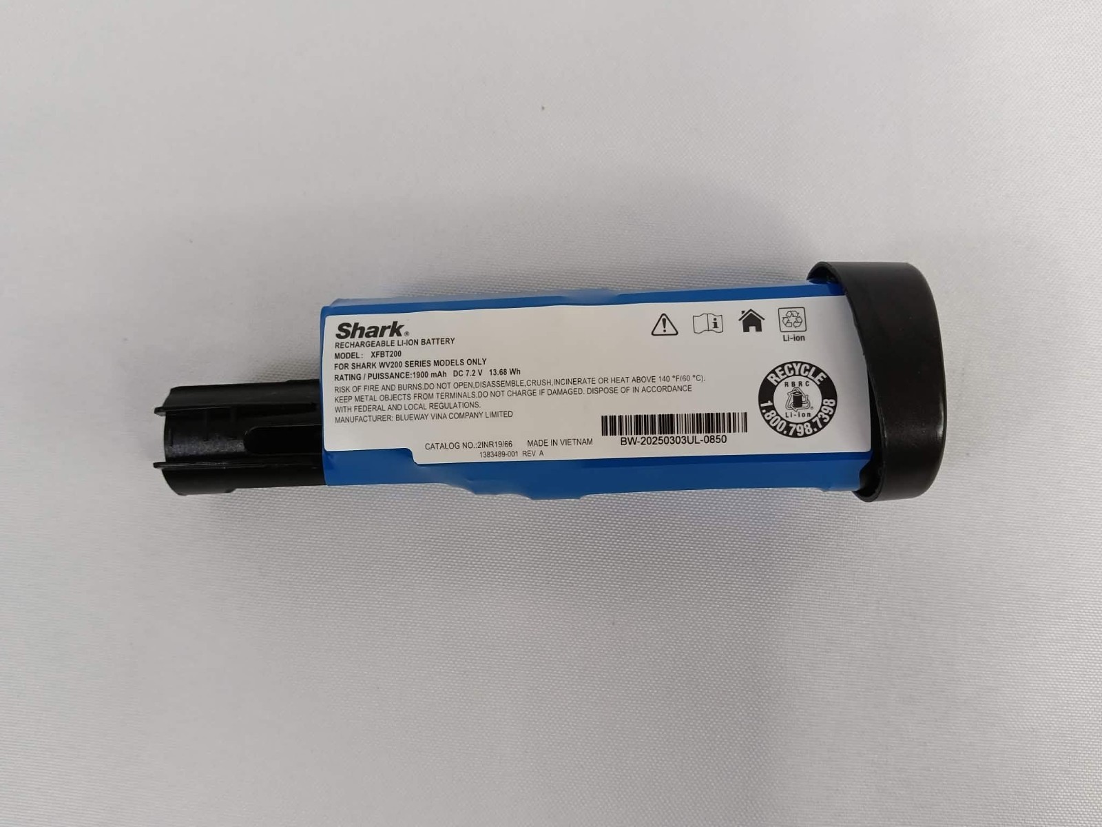 Shark XFBT200 Rechargeable Li-Ion Battery for Shark WV200 Series 1900mAh Blue