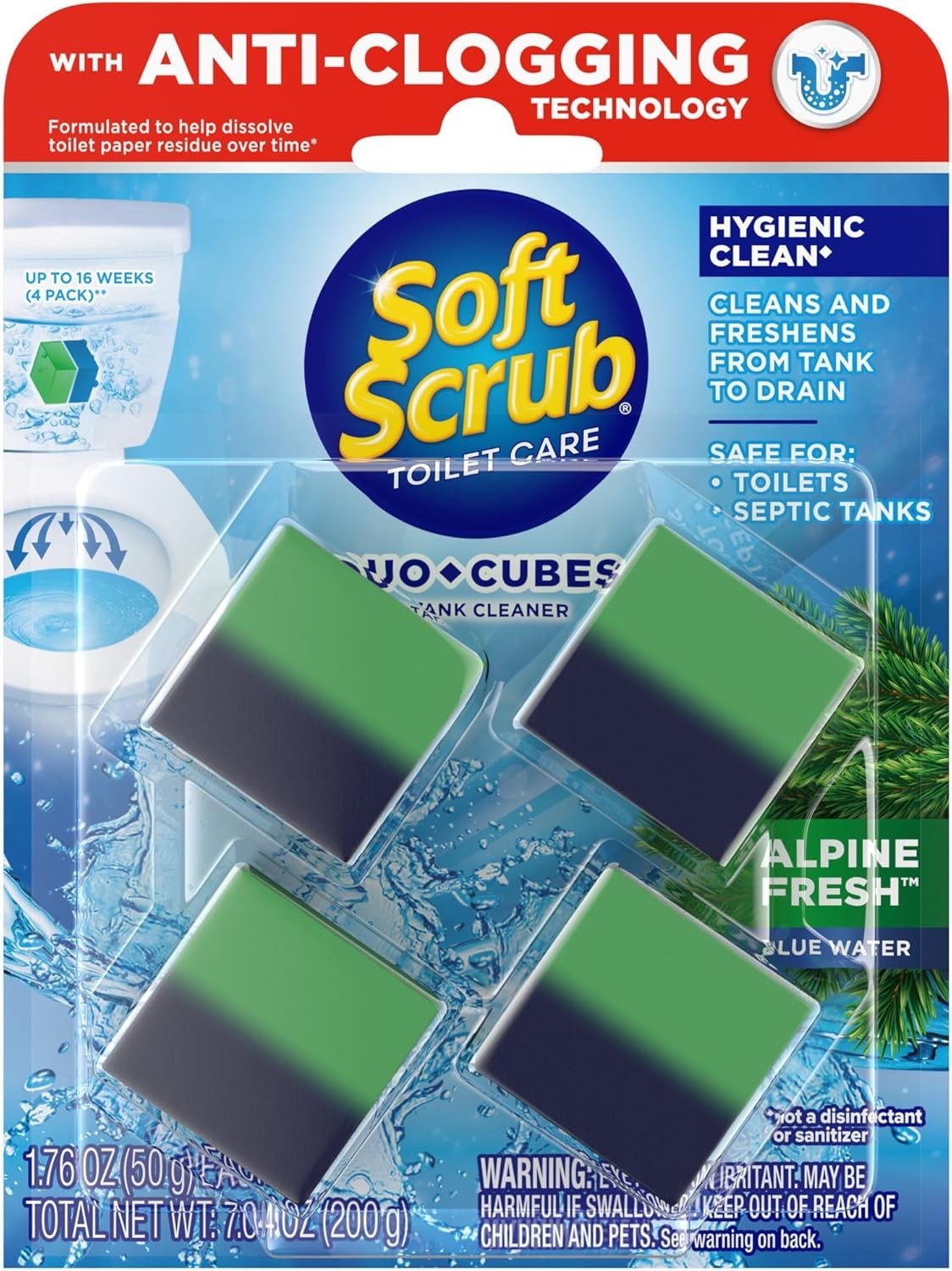 Soft Scrub in-Tank Toilet Cleaner Duo-Cubes, Alpine Fresh, 4 Count..
