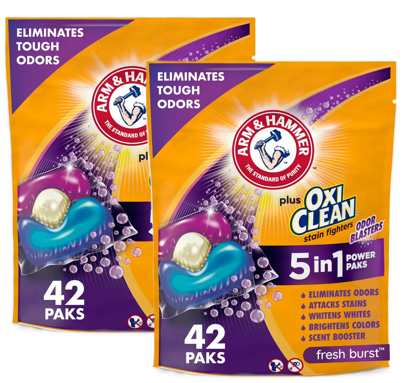 ARM and HAMMER Plus OxiClean 5-in-1 Laundry Detergent Power Pks Fresh Burst 42ct