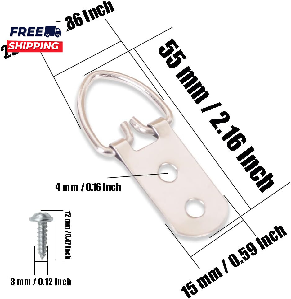 50 Pack Heavy Duty D-Ring Picture Hangers with Screws 2 Holes Metal Picture