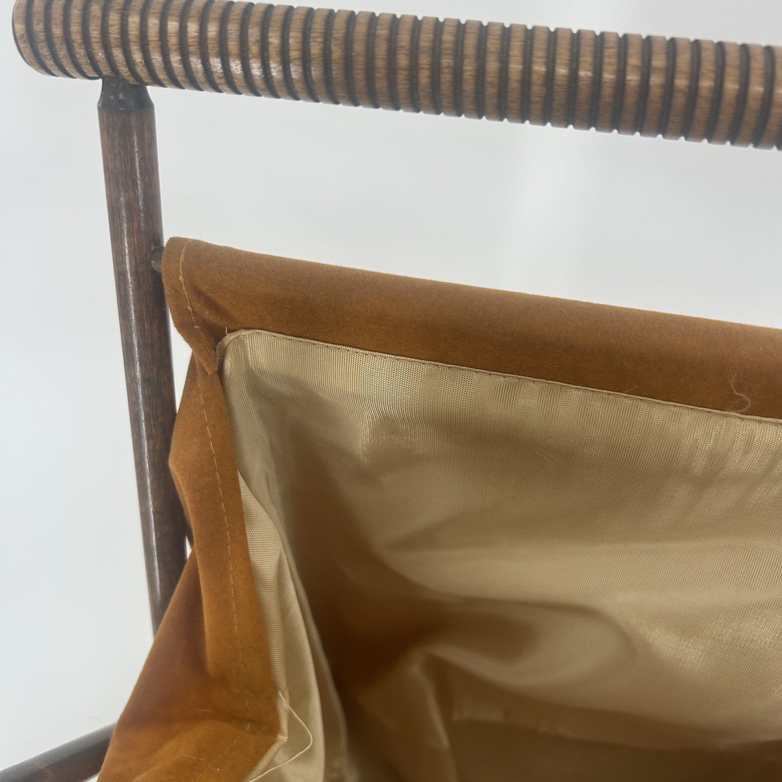 Vintage MCM, Mid Century Modern Folding Wood Leather Magazine Rack Fast Shipping