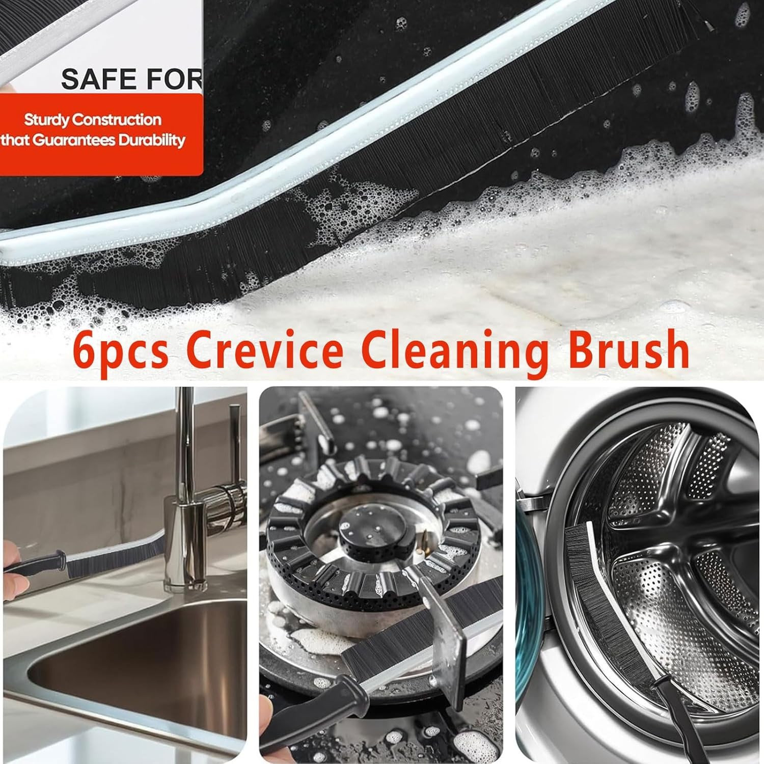 Crevice Cleaning Brush Set, Hard Bristle Gap Cleaning Tool, Ultra-Fine Nylon