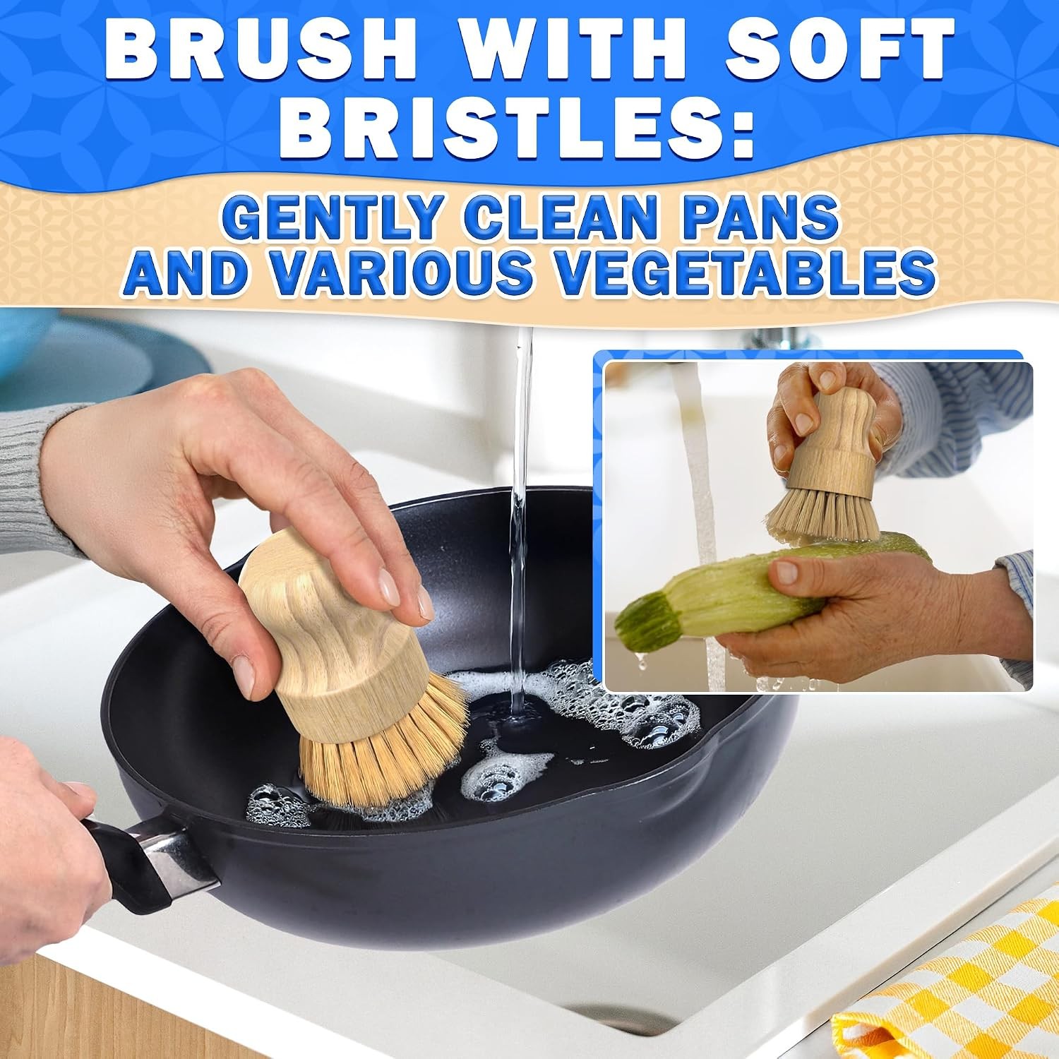 5 Pcs Bamboo Dish Brush Set, Non-Scratch Bristles, Replacement Head | Bamboo