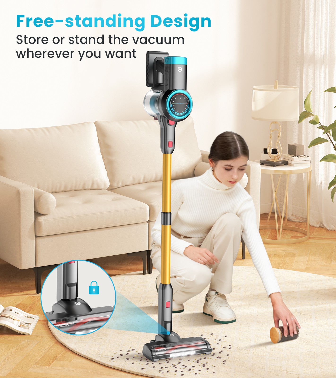 Cordless Vacuum Cleaner 55KPa 550W 60min Self-Standing Stick Carpet Floor Clean