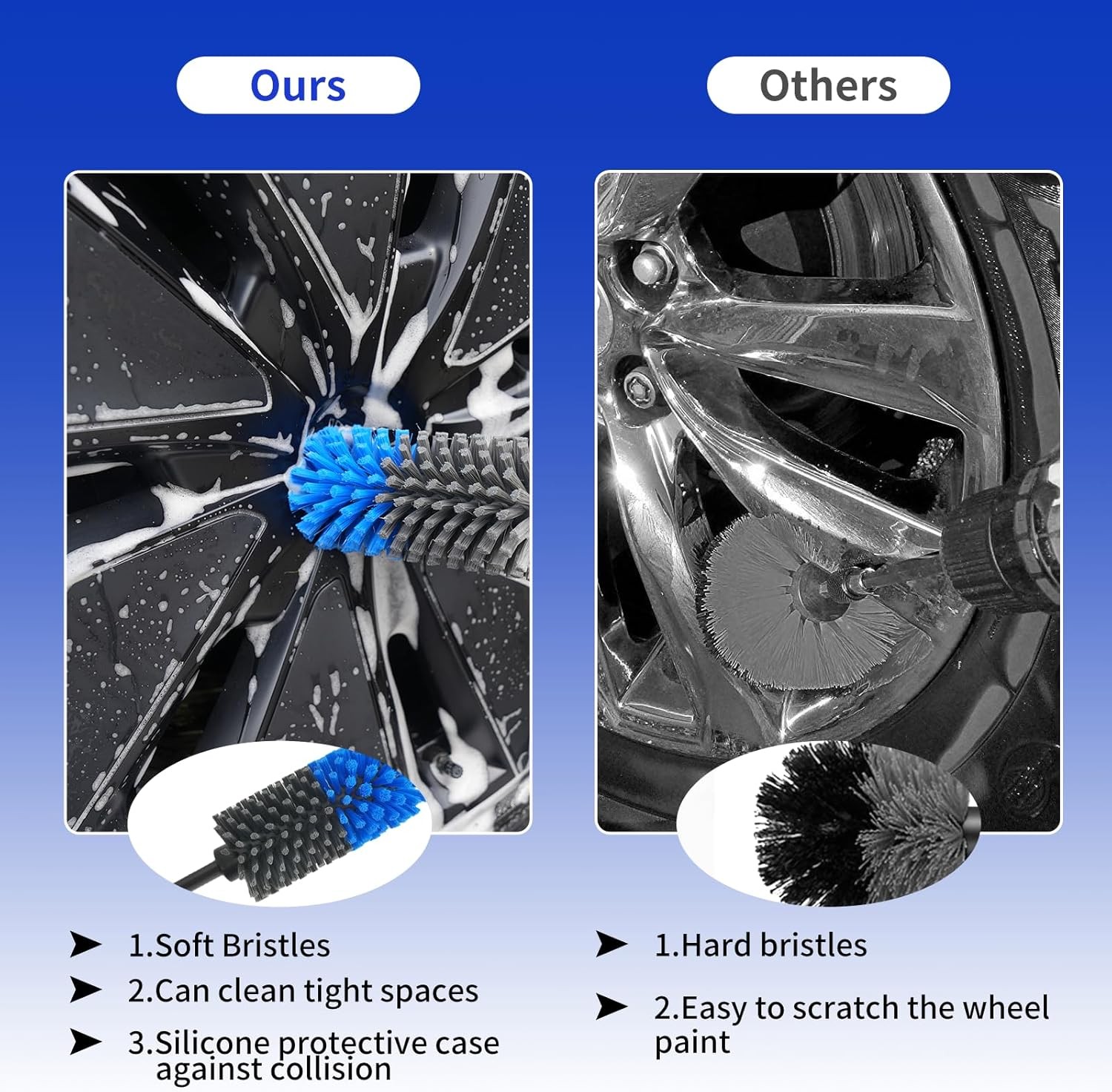 Soft Drill Wheel Cleaner Brush, Drill Brush for Car Wheel, No Color: Blue+grey