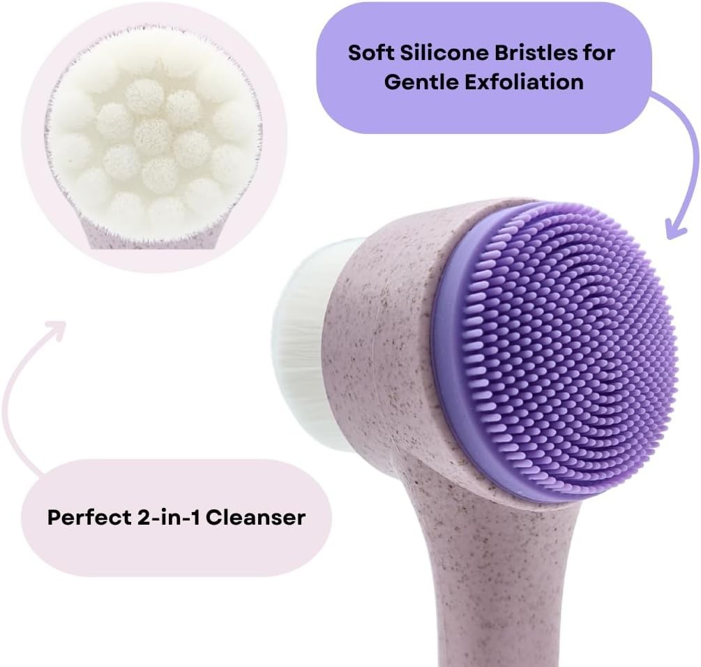 Lindo Eco Clean Face Brush (Light Purple) | Dual-Sided Manual, Exfoliating, Eco-