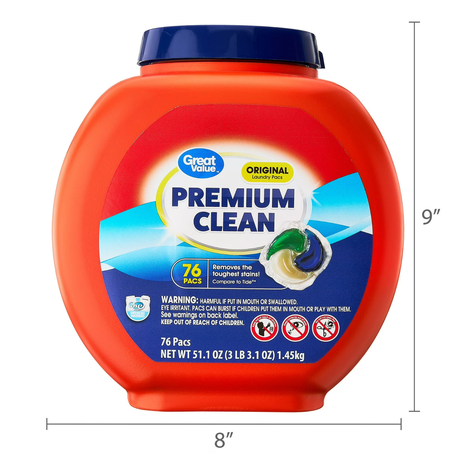 Great Value Premium Clean Laundry Pacs 76 Ct 4-Pack Fast Ship USA