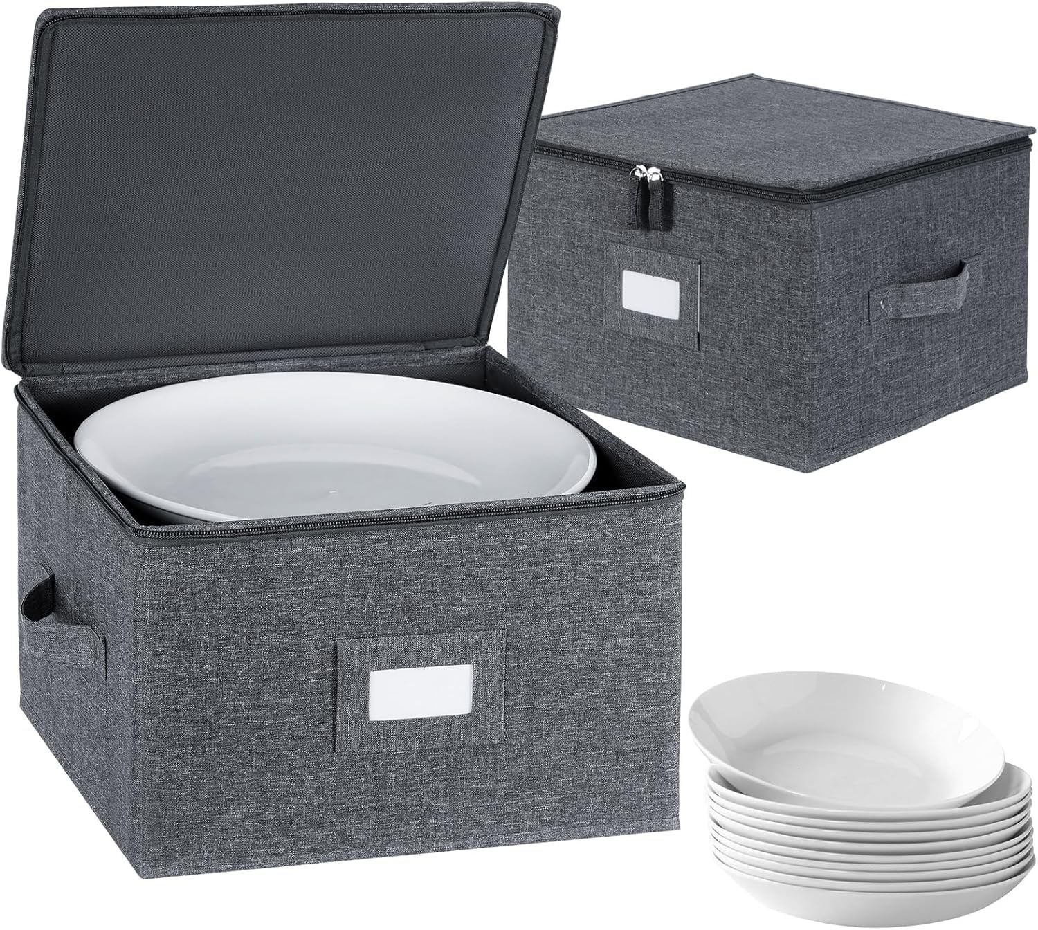 Grey 13×8 Inch Hard Shell China Dish Plate Storage Containers Dividers 2 PCS