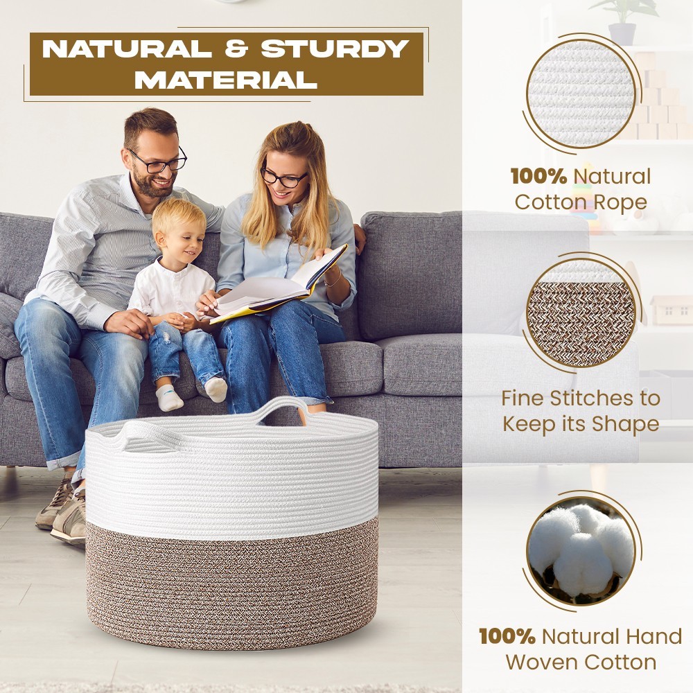 Large Blanket Basket 22 x 14″Big Cotton Rope basket Kids Toy& Living Room Basket
