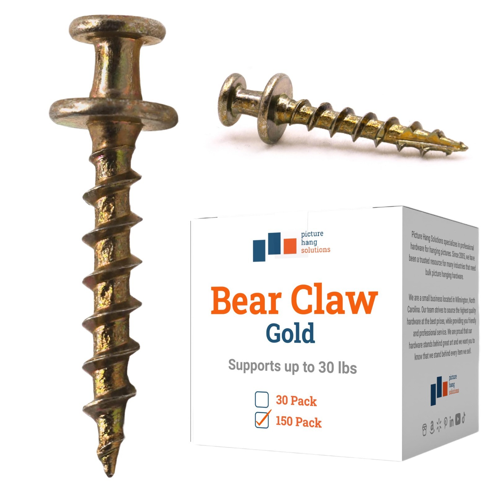 Heavy-Duty Bear Claw Hanger Screws – 150 Pack, Holds 30 lbs, Ideal for Drywall &