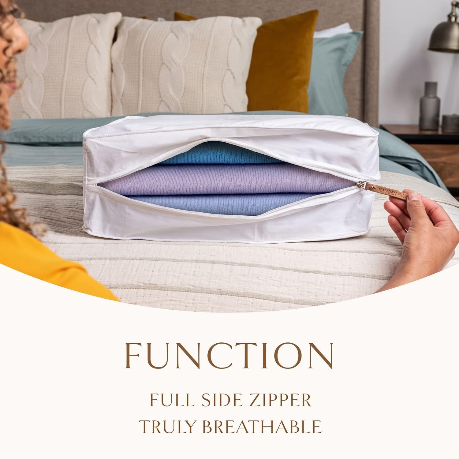 Hayden Hill Luxury Organic Cotton Sweater Storage Bag – Fits 4 Fine L, White