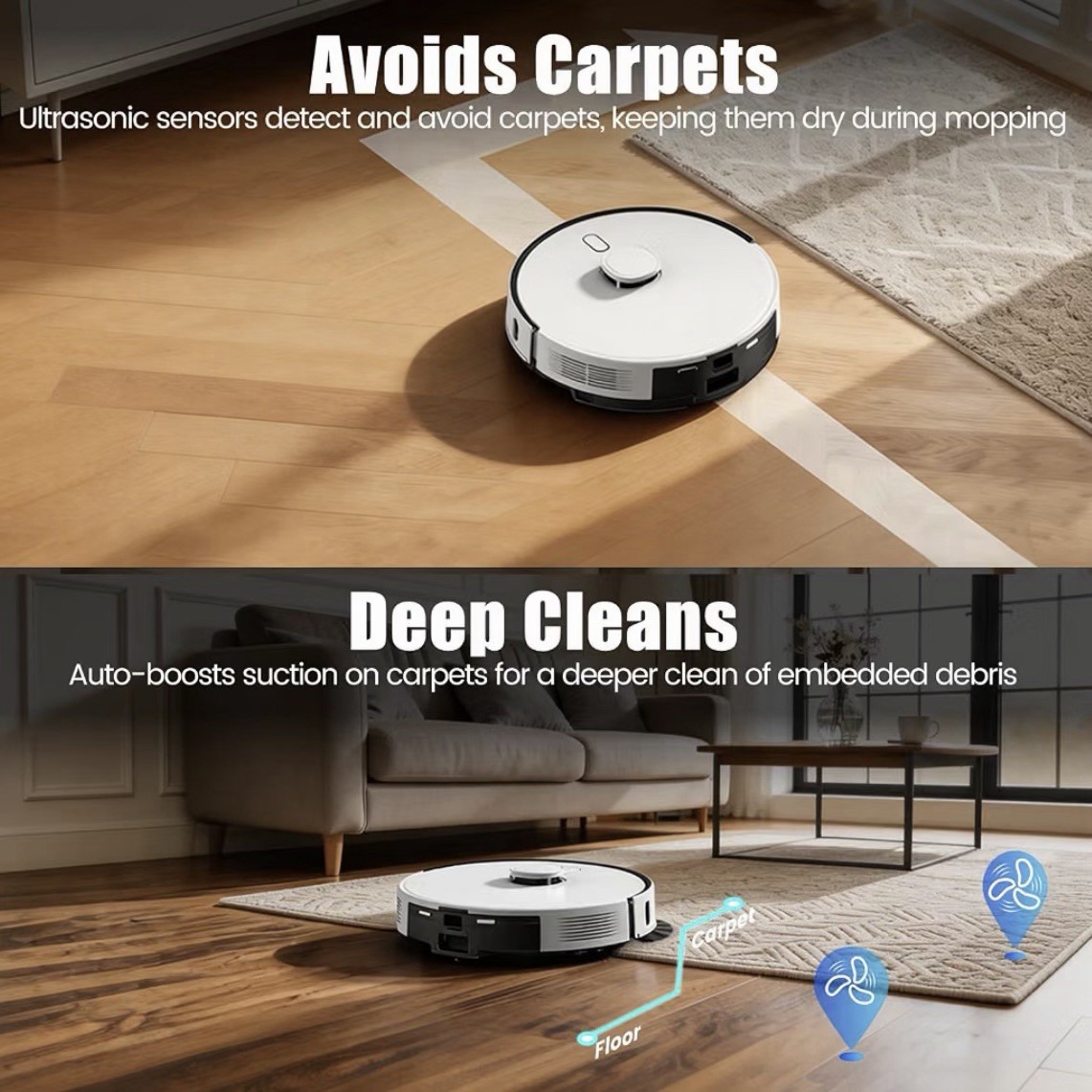Robot Vacuum & Mop w/ Self-Emptying Dock – LiDAR, 12,000Pa, App Control