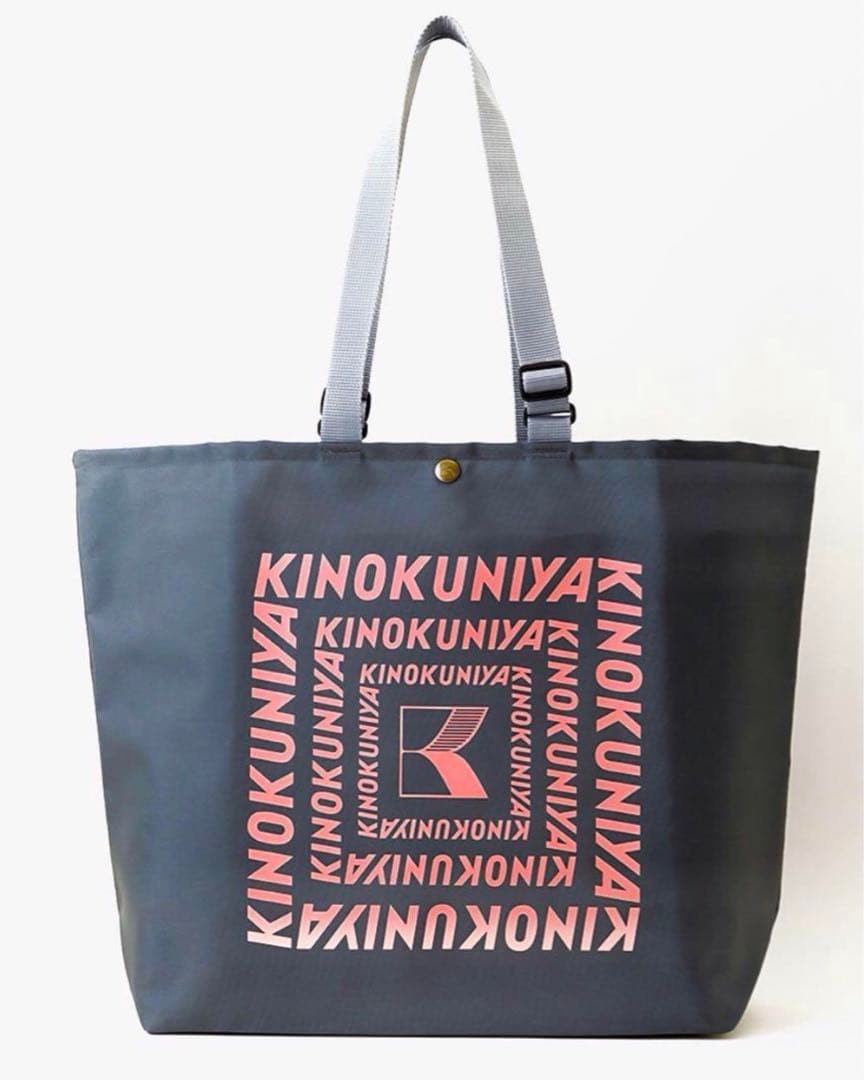 KINOKUNIYA Adjustable Strap Eco Bag Gray Pink 35x35x15cm