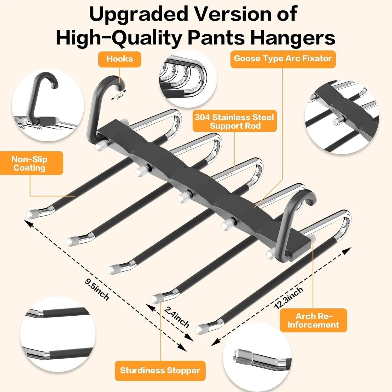 2 Pack Pants Hangers Space Saving Stainless Steel Closet Organizer Rack