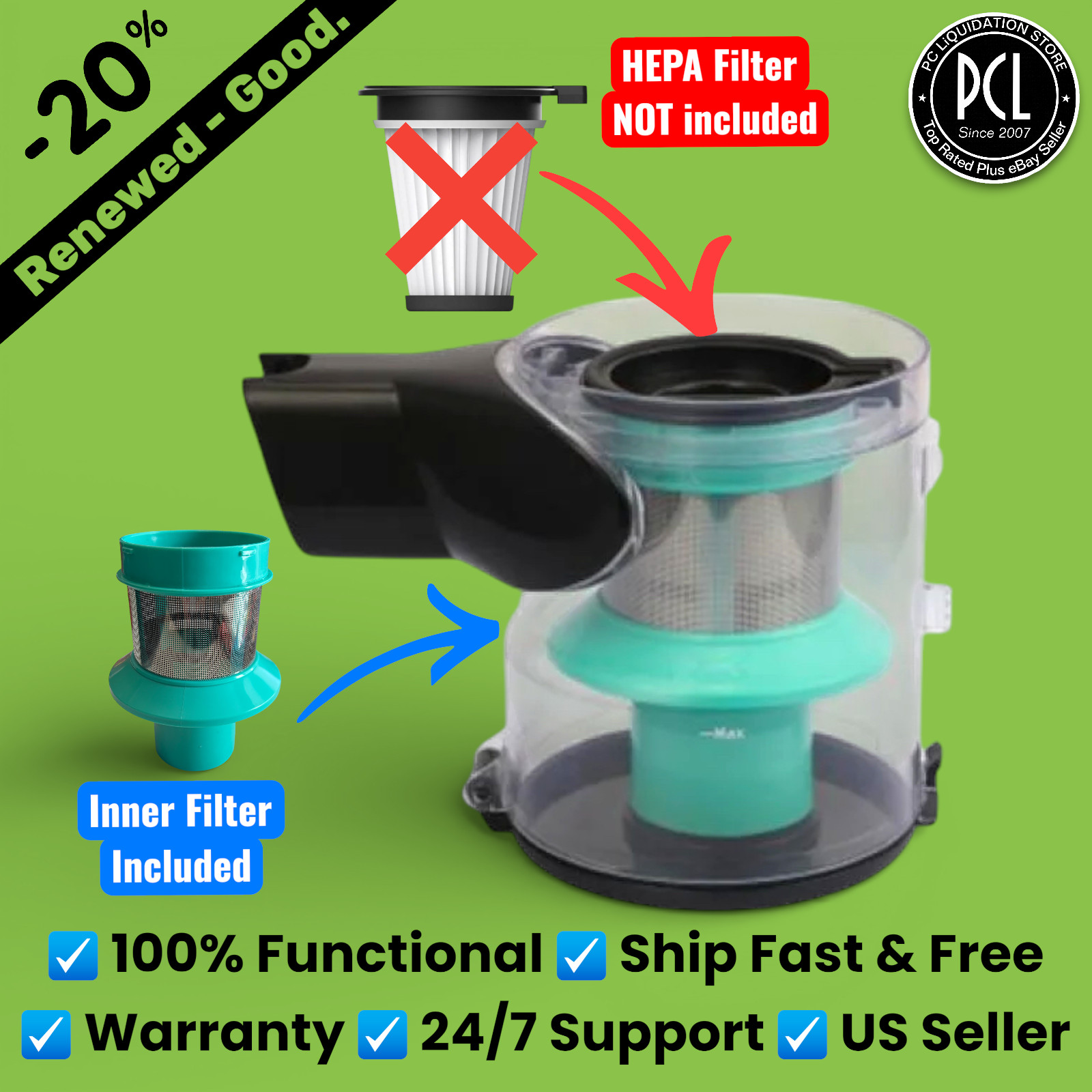 ✅ OEM Replacement【Dust Bin Tank Cup】WYZE Cordless Stick Vacuum WCLVAC-S WCLVAC ✅