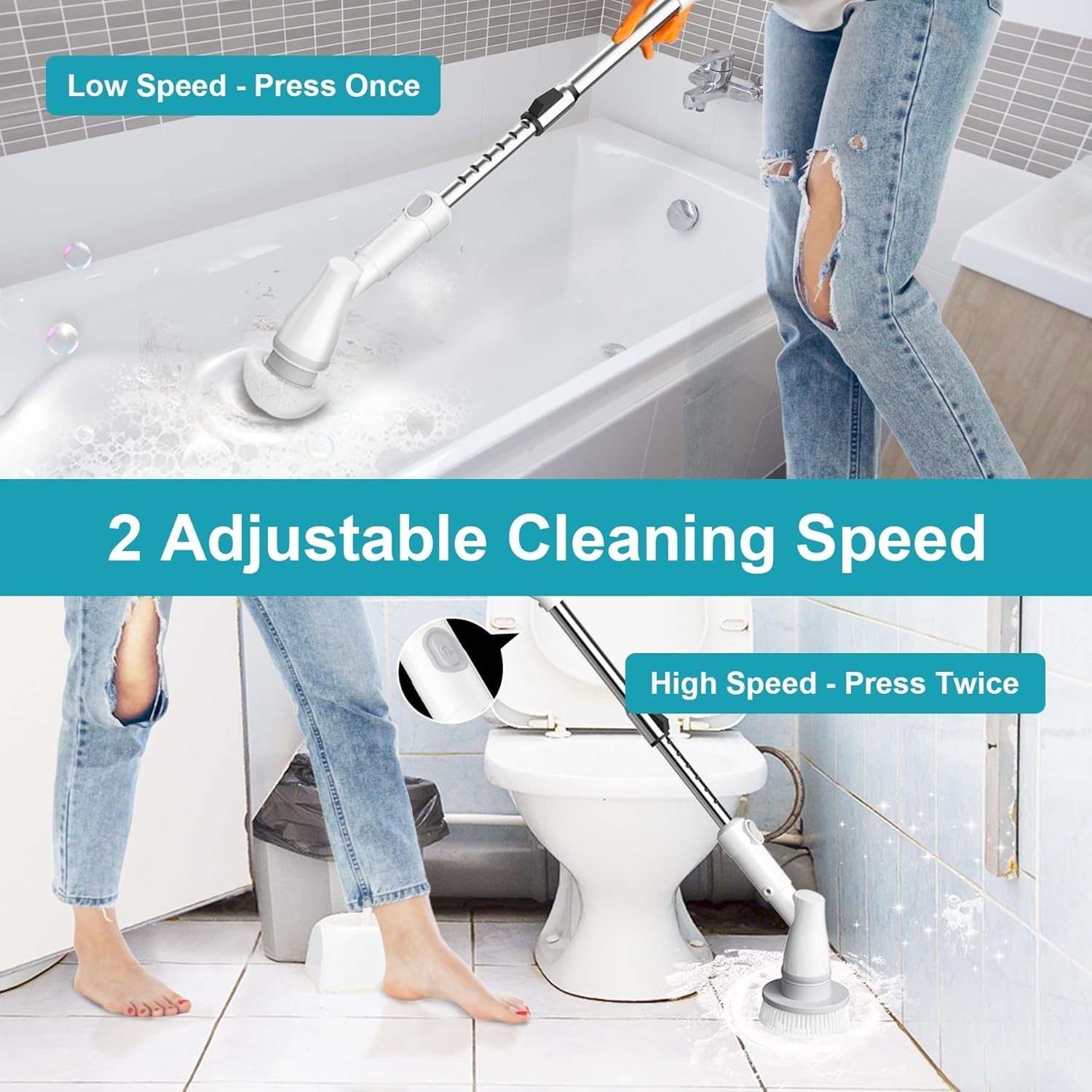 Rechargeable Electric Spin Scrubber for Tub, Tile & Floor with Adjustable Length