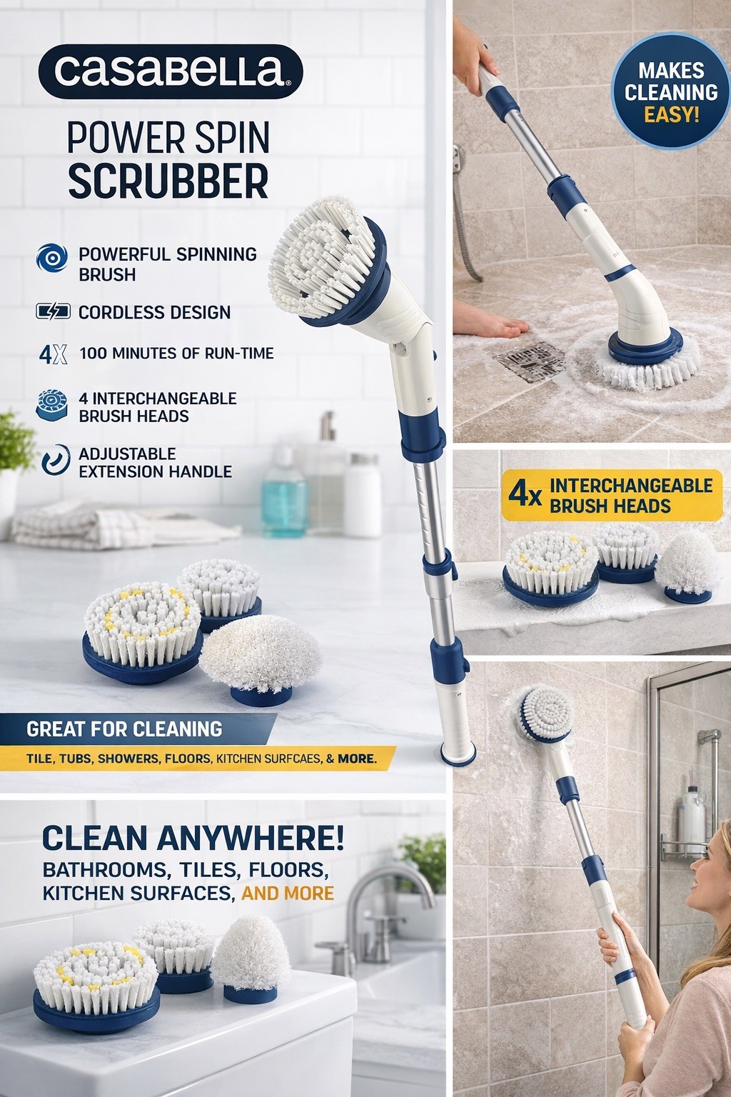 Casabella Power Spin Scrubber Attachment Set (5 Pads, plate, bag), New see pics