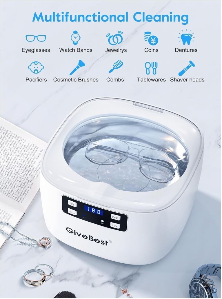Professional Ultrasonic Jewelry Cleaner, 45kHz w/25oz Stainless Steel Tank