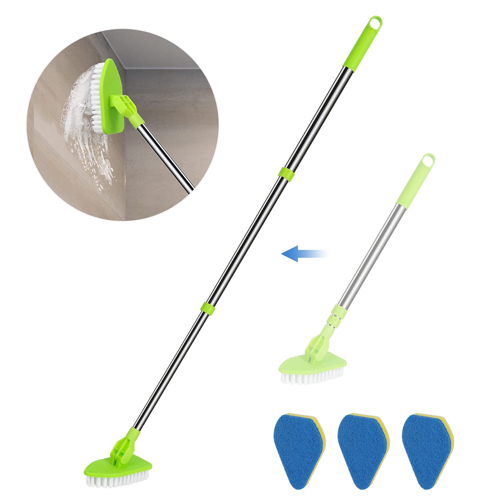 JDNOZW 2 in 1 Scrub Cleaning Brush with 37” Long Extendable Handle,1 Silver