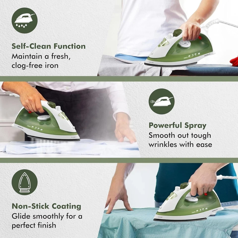 Havells Glaze 1250 Watts Steam Iron with Self Cleaning Function 170 ml Tank 220V