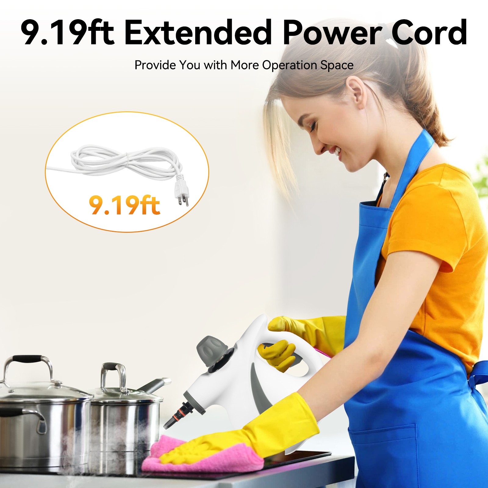 Handheld High Temp Steam Cleaner 1050W Portable Cleaning Machine w/ 9.19ft Cord