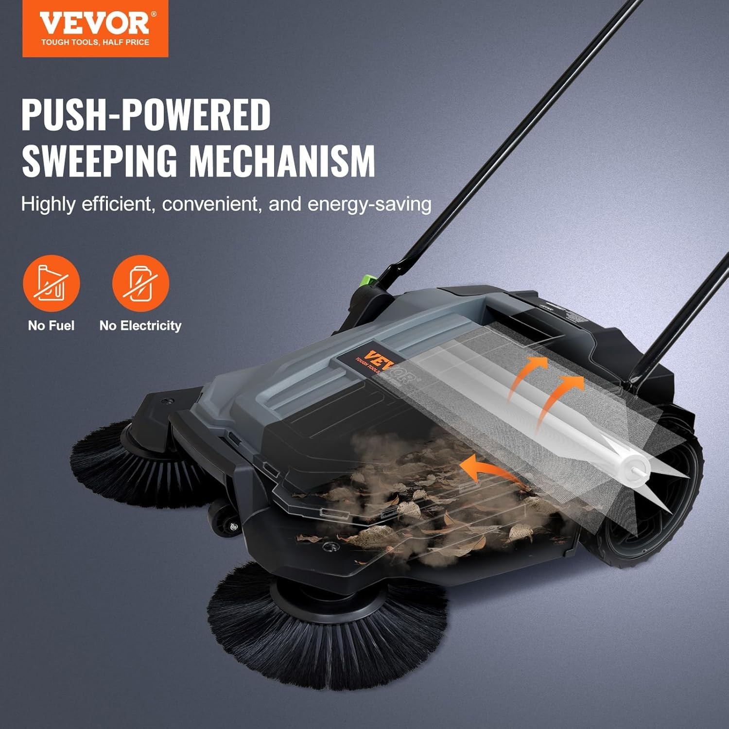 Walk-behind Hand Push Floor Sweeper, 25.6″ Sweeping Width | Manual Non-Electr…