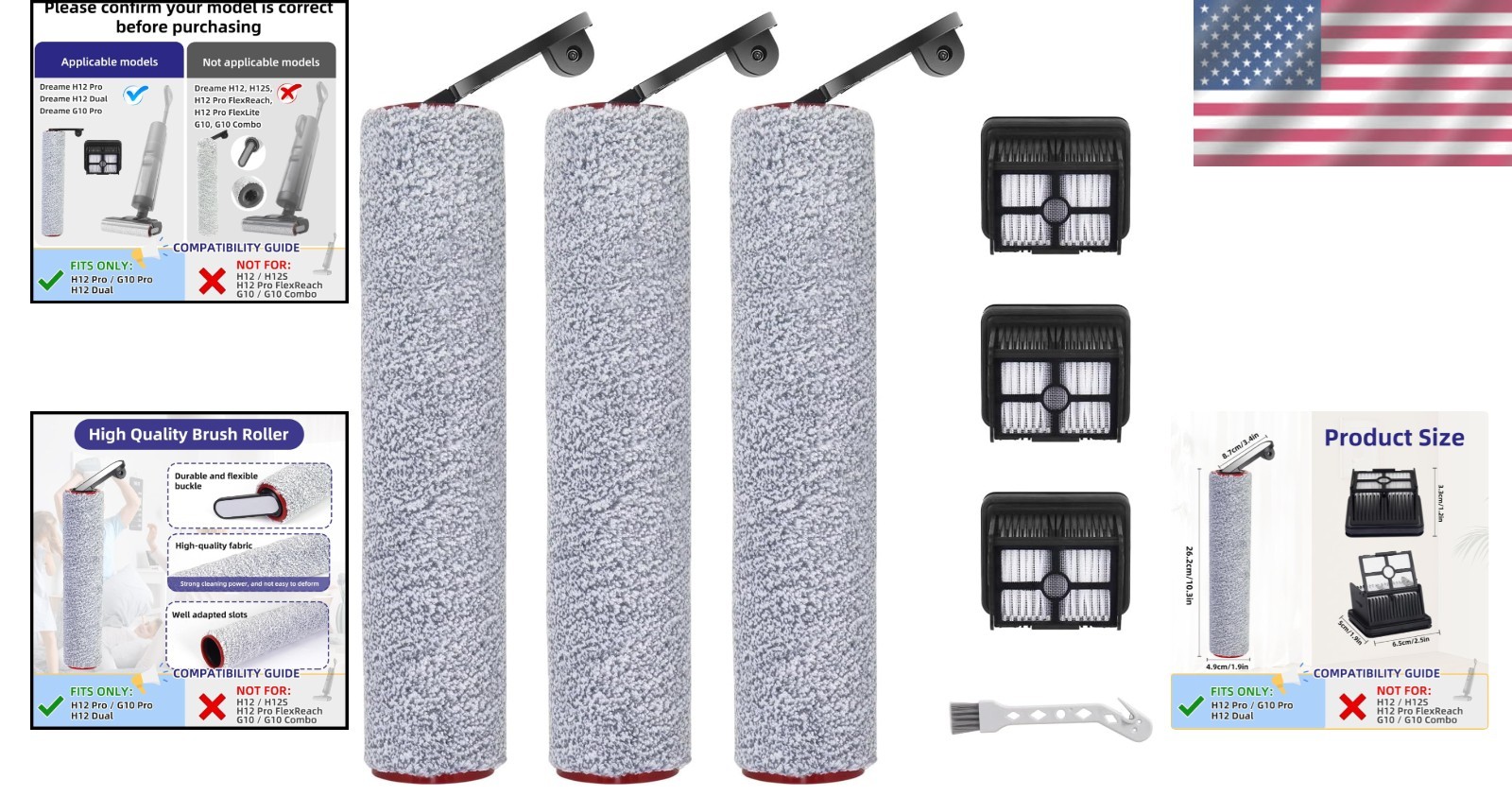 7-Piece Replacement Kit for Dreame H12/Dual & G10 Pro – Brushes & Filters