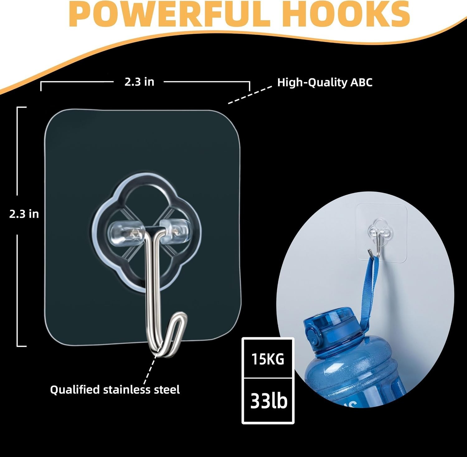 50 Pack Heavy Duty Waterproof Adhesive Wall Hooks – Rustproof, Clear Design