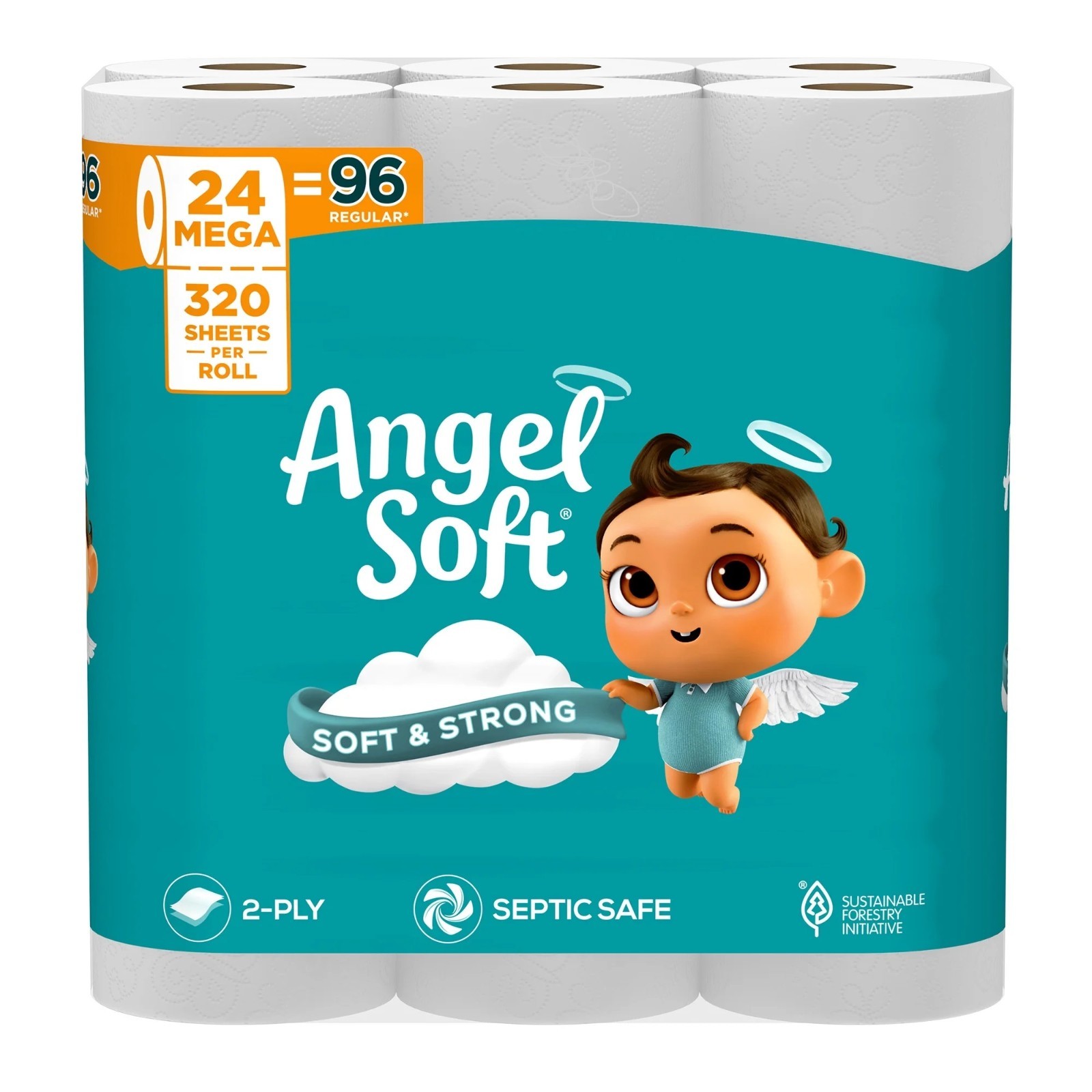 Angel Soft 2-Ply Toilet Paper, 24 Mega Rolls
