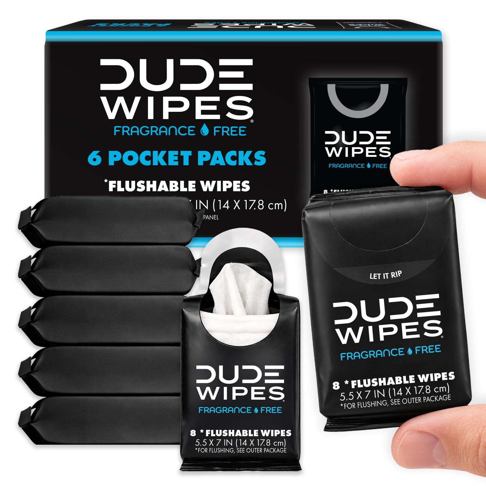 DUDE Wipes Unscented Pocket Packs – Travel – 6 8 Count (Pack of 6)