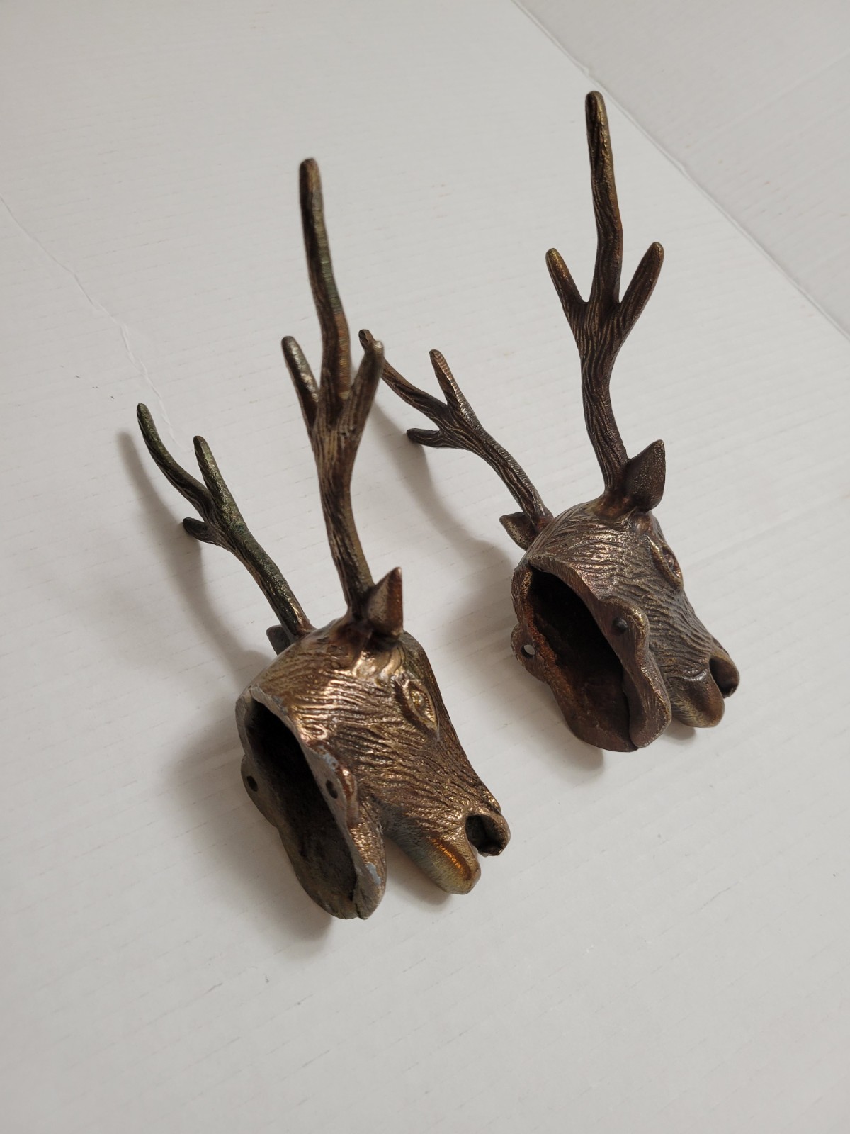 vintage Bronze Brushed Brass Animal Wall Hooks Set of 2 Rustic Deer Head Metal
