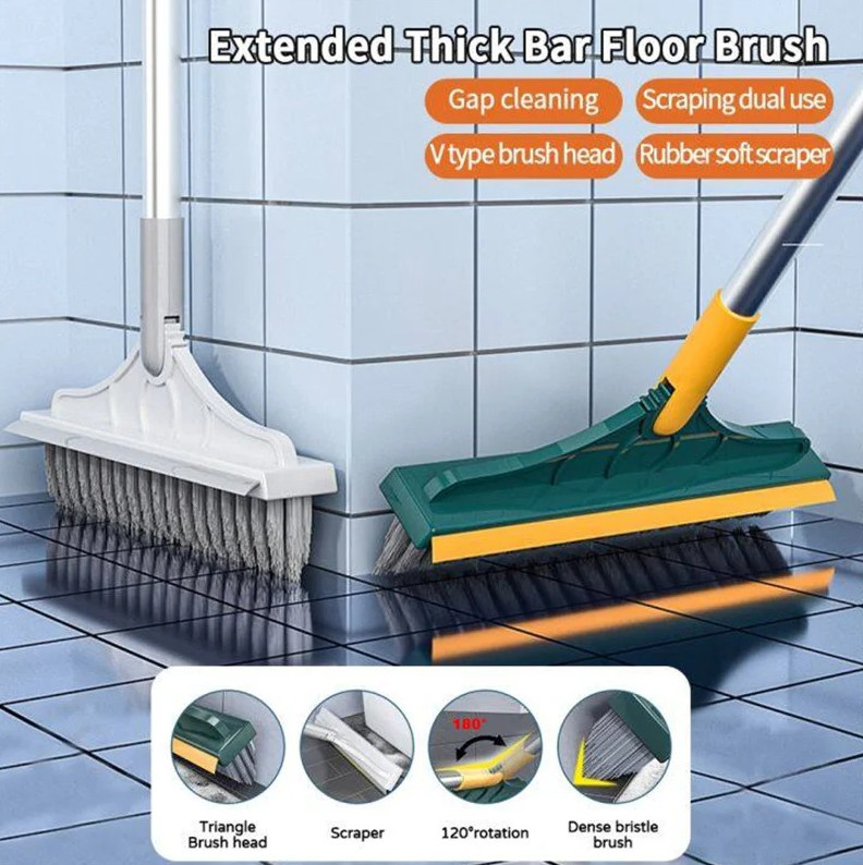 3-in-1 Long Handle Rotating Cleaning Brush Bathroom & Floor Crevice Tool