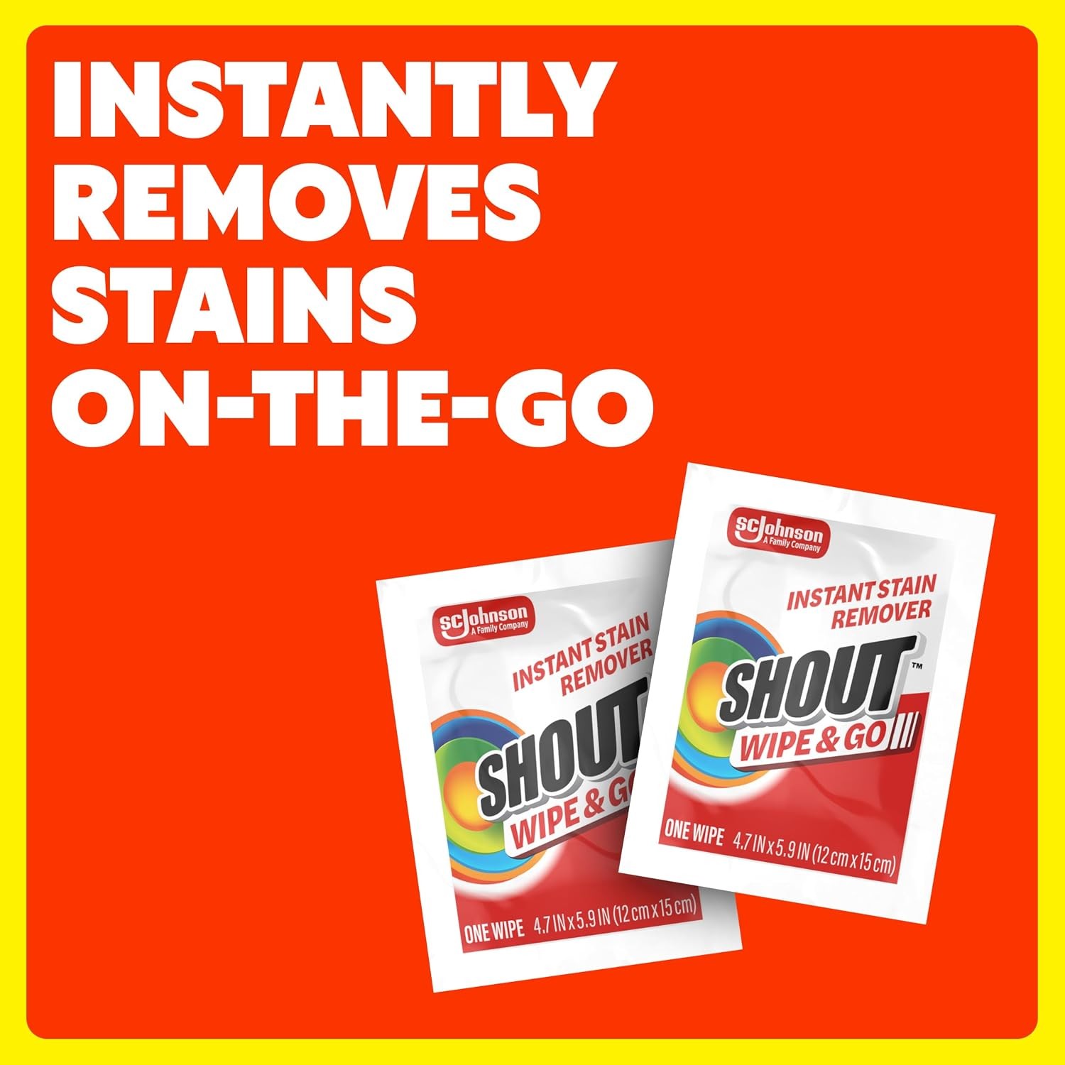 Shout Wipe & Go Instant Stain Remover Wipes, No Wash Required, Safe on Colorfast