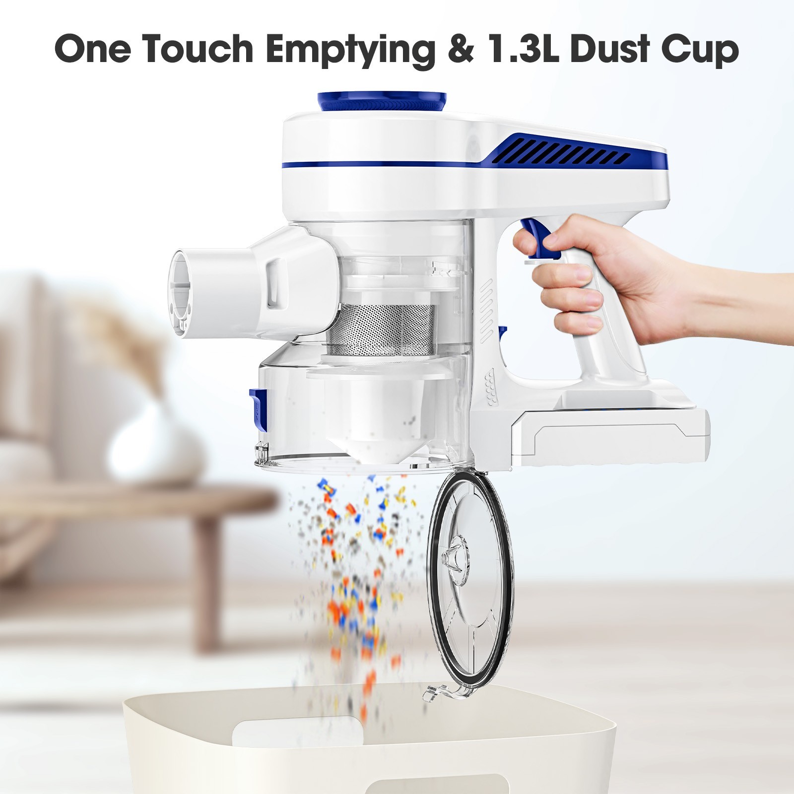 Cordless Vacuum Cleaner 1.5L Powerful Stick 50Kpa 60min Lightweigh Rechargeble