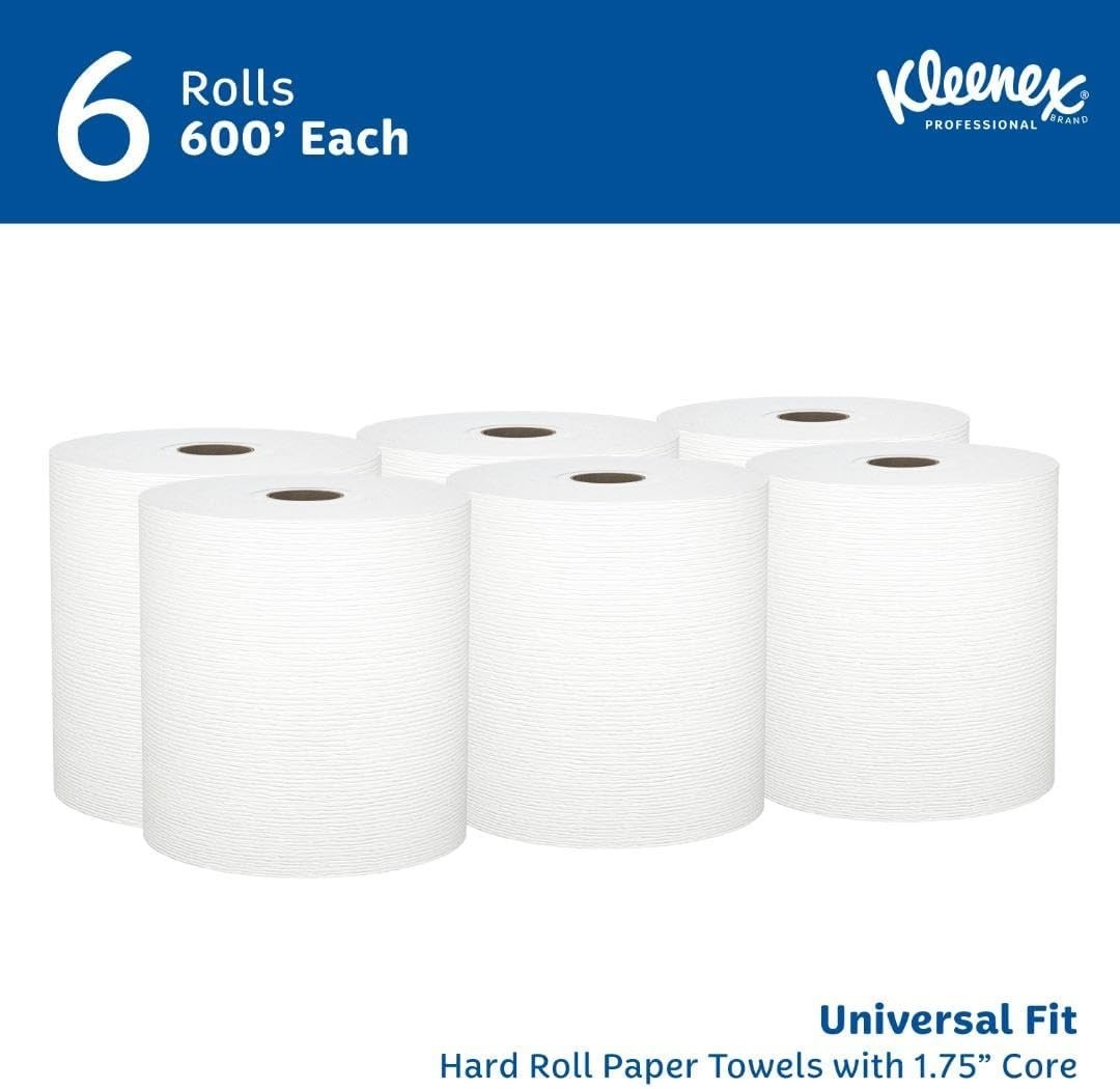 Universal Hard Roll Paper Towels, Bulk – 6 Rolls, 600′ Each with High Absorbency
