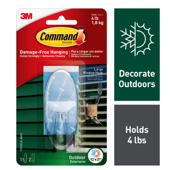 4 Pks 3M Command 1 Large Clear Window Hook & 2 Adhesive Strips Per Pack Max 4 lb