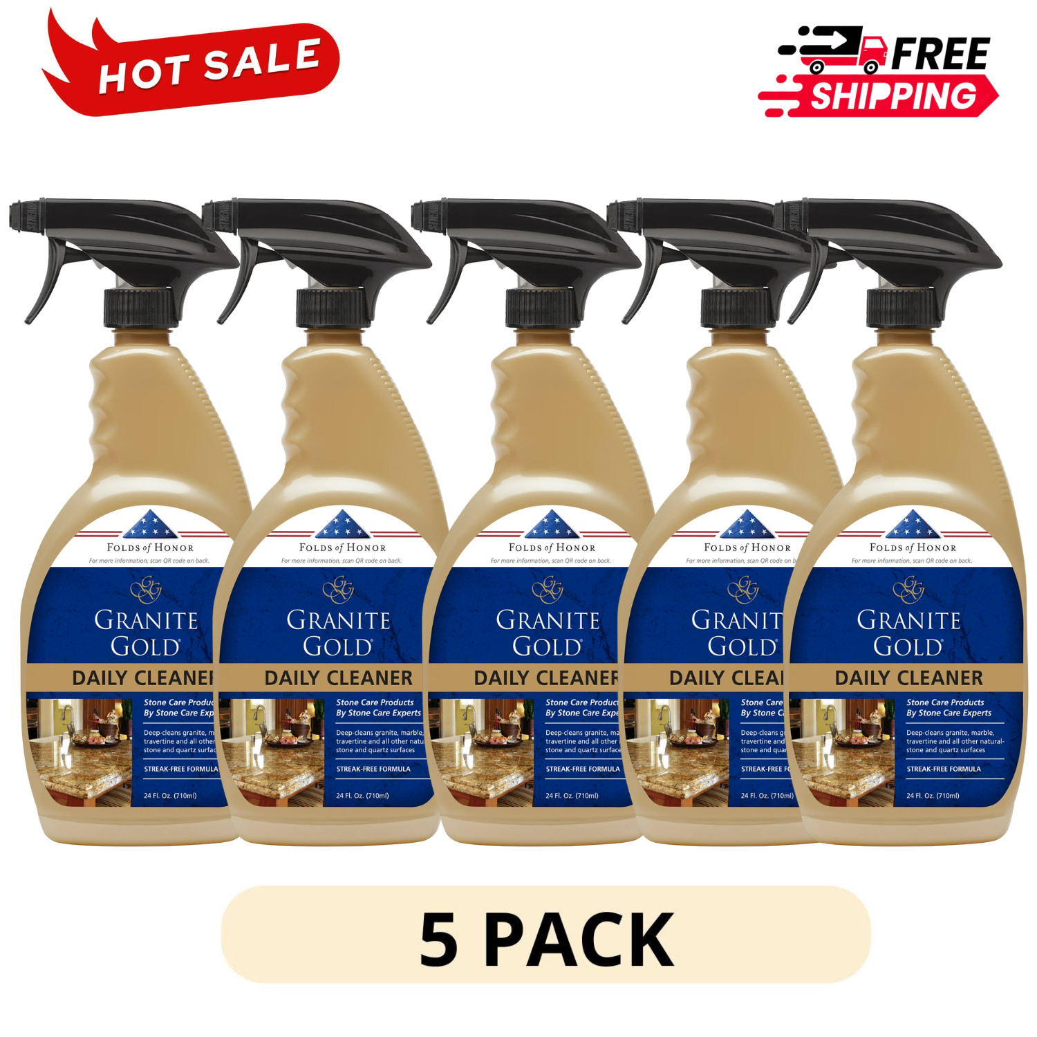 5 Pack Granite Gold Daily Cleaner for Granite Marble Quartz 24 fl oz Spray