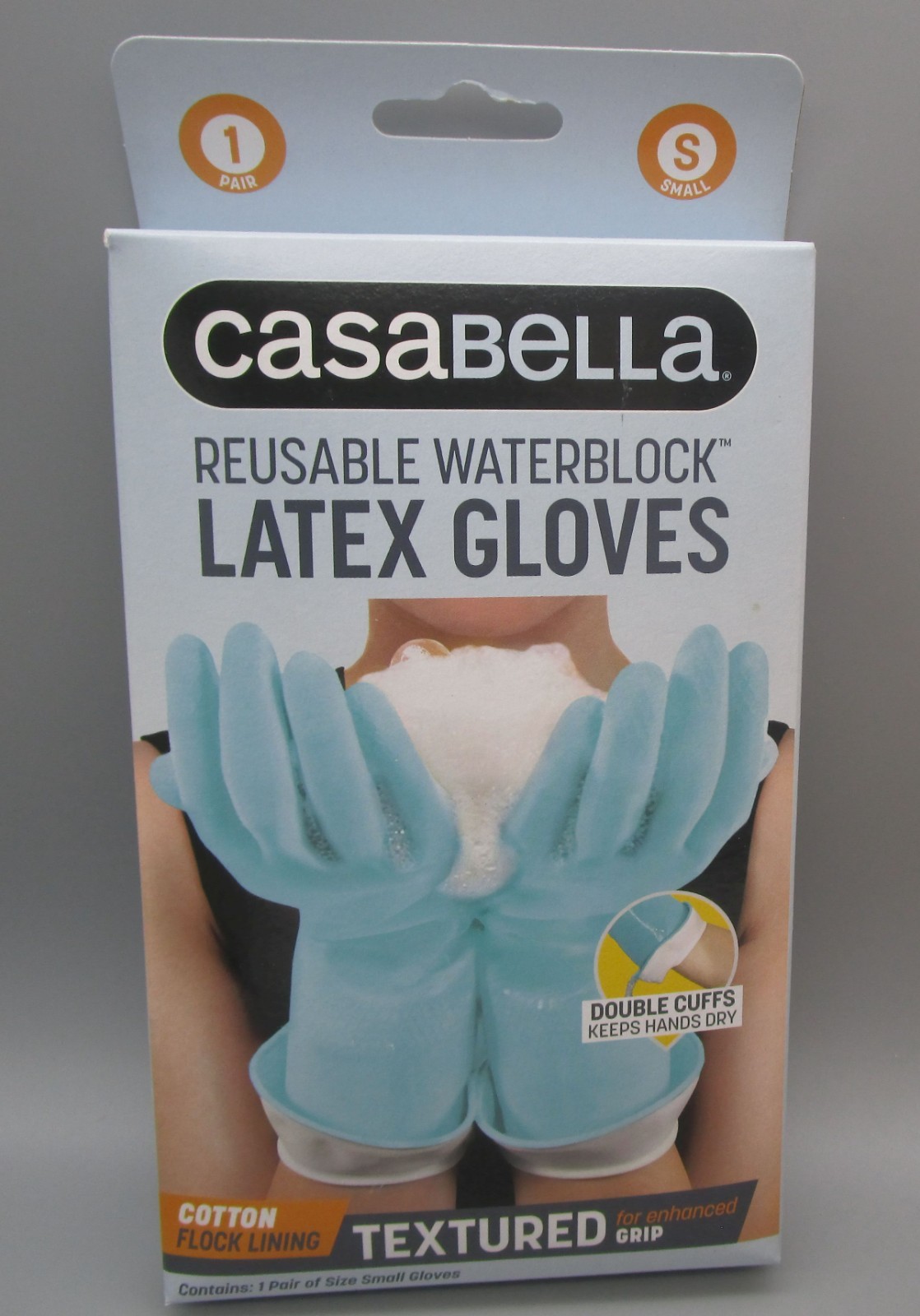CASABELLA~Small~Blue Double Cuff Waterblock Reusable Latex Gloves