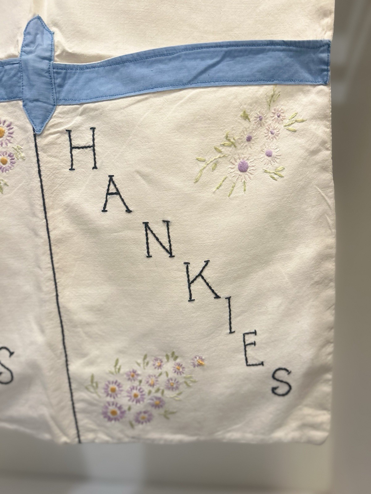 Vintage White/Blue Cotton Hanging 2-Compartment Floral Sleeve Laundry Bag
