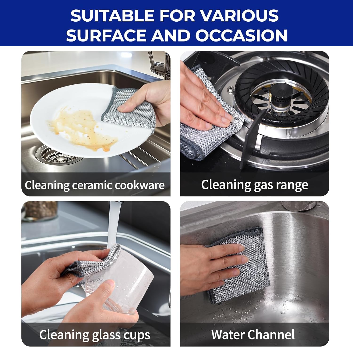 12PK 3-Layer Non-Scratch Wire Dishcloths, 7.87 x 7.87 in | metal scrubber,wet &