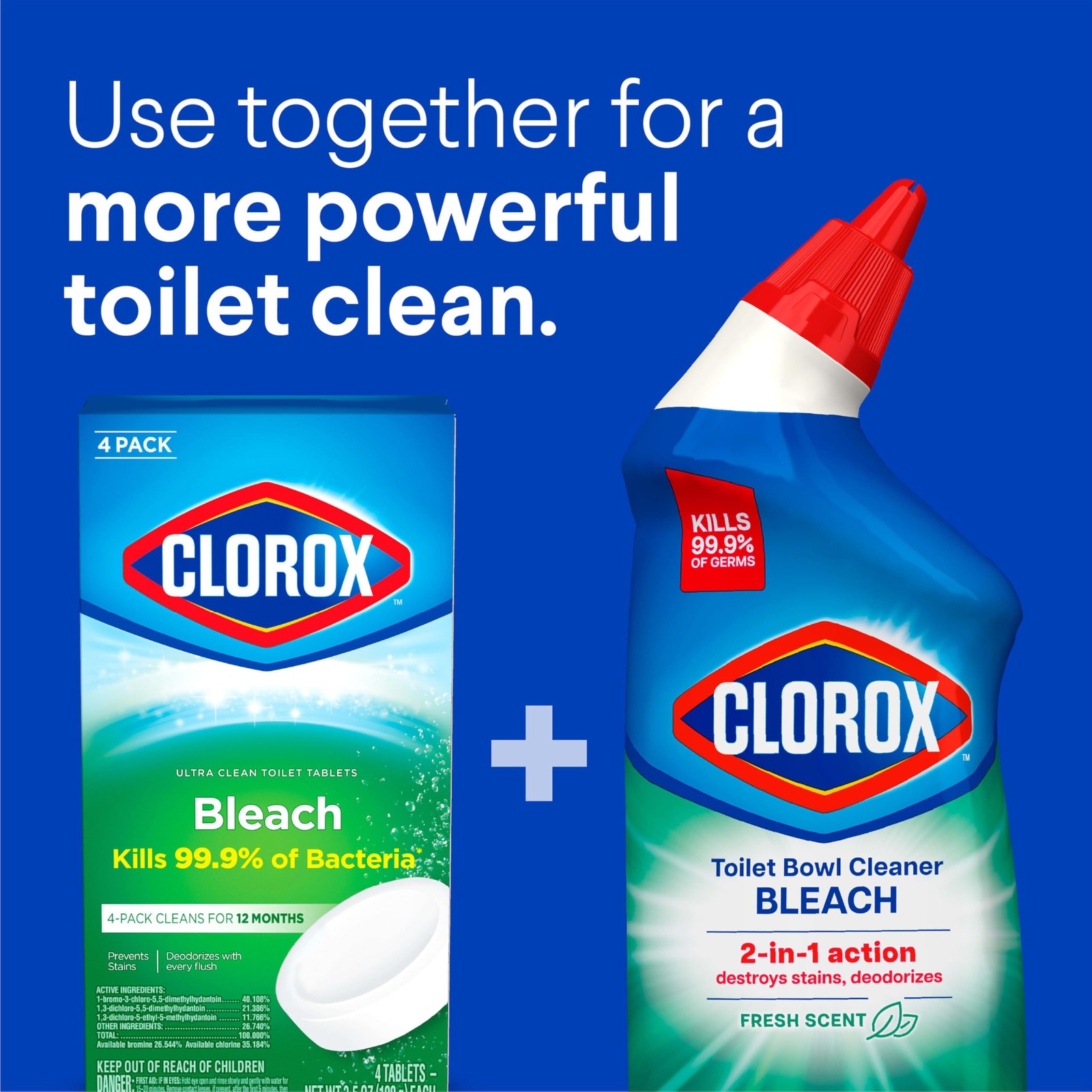 Clorox Ultra Clean Toilet Tablets Bleach 2 Count, 2 Count (Pack of 1), White