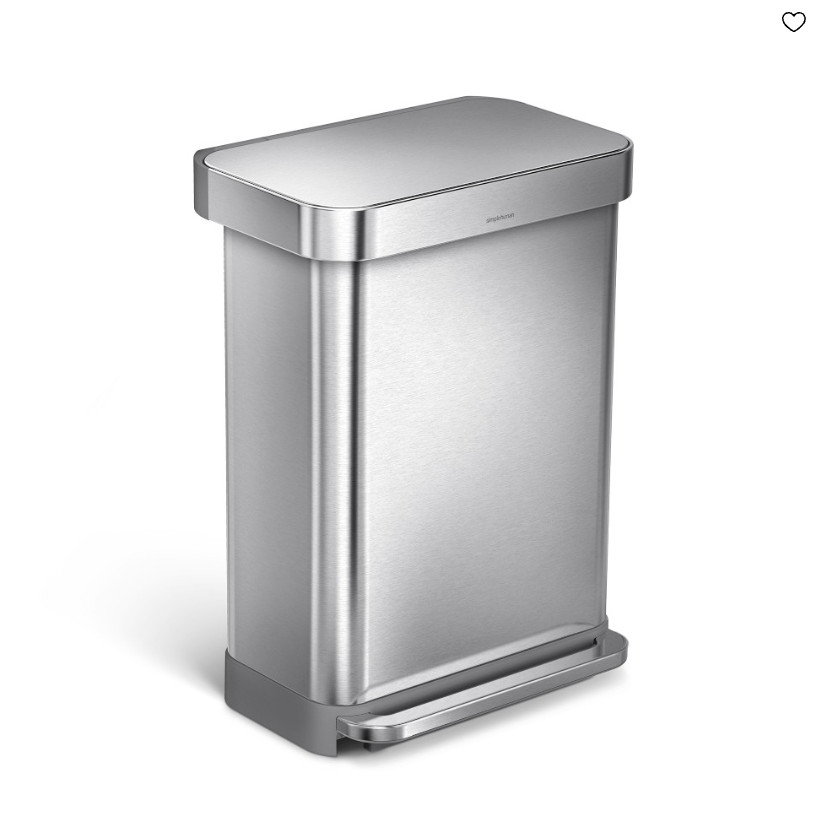 simplehuman 55L Step Trash Can with Liner Pocket Stainless Steel