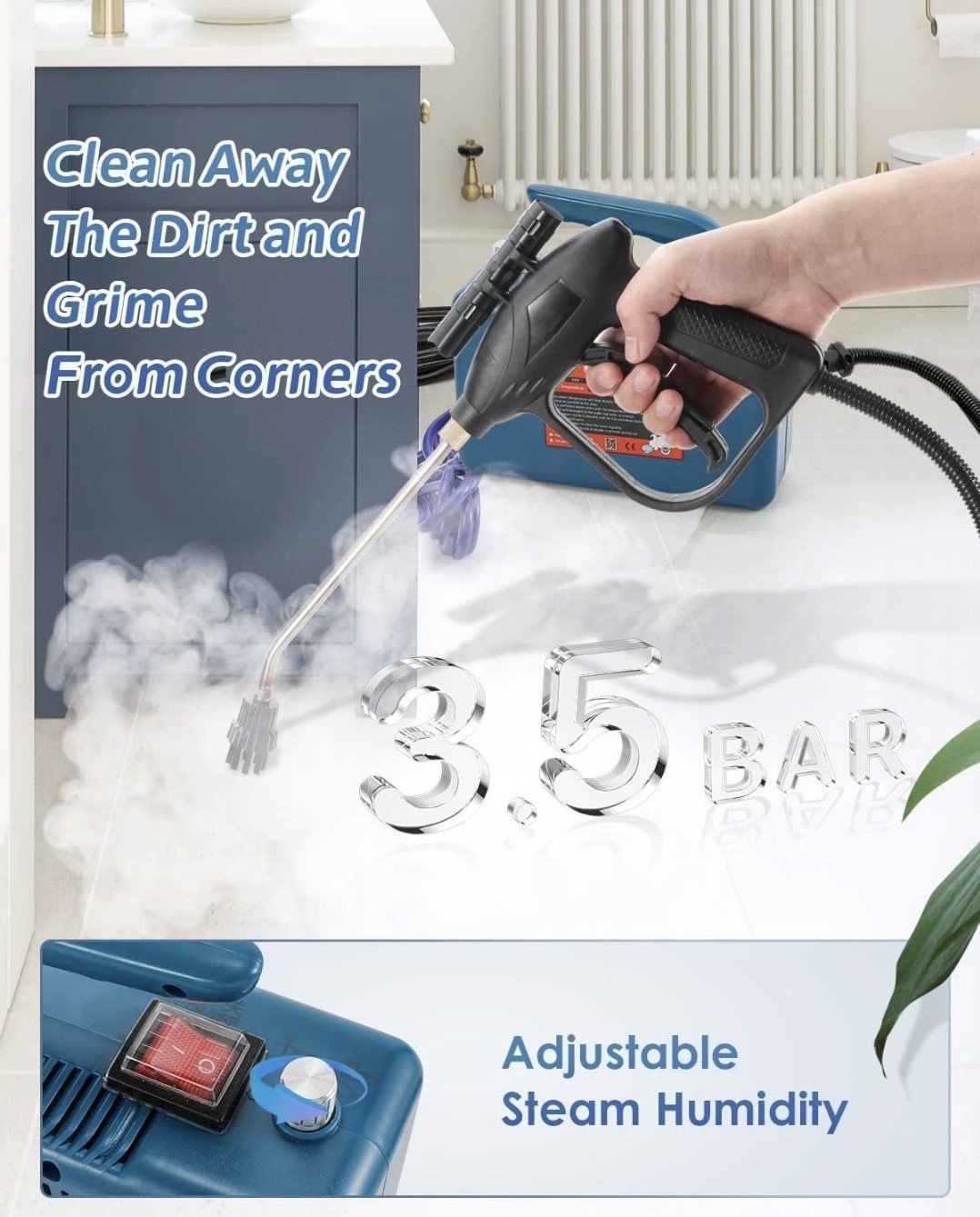 High Pressure Steam Cleaner – 1700W Handheld Steamer for Cleaning Grout Tile, Ha