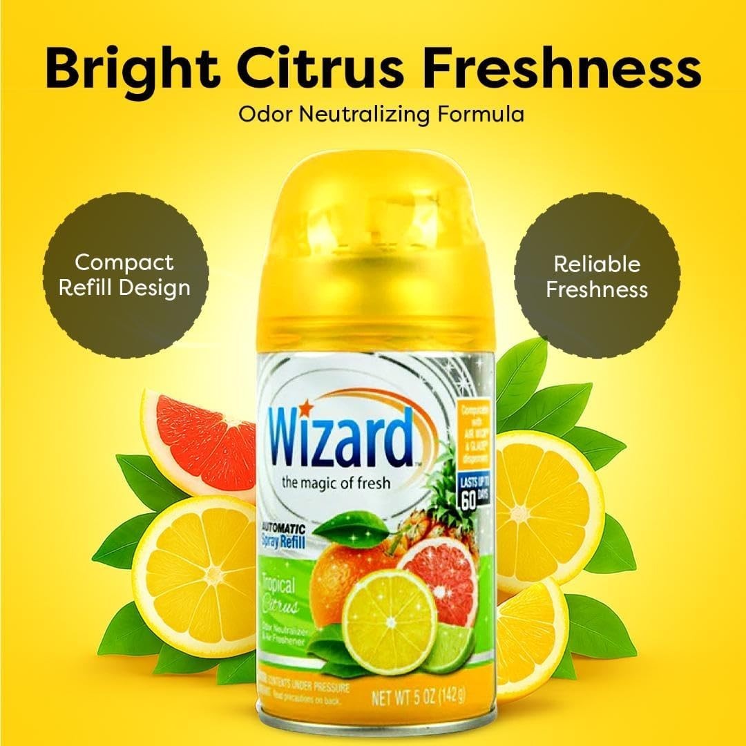 12 Pack Wizard 5oz Automatic Spray Refills Tropical Citrus Air Freshener