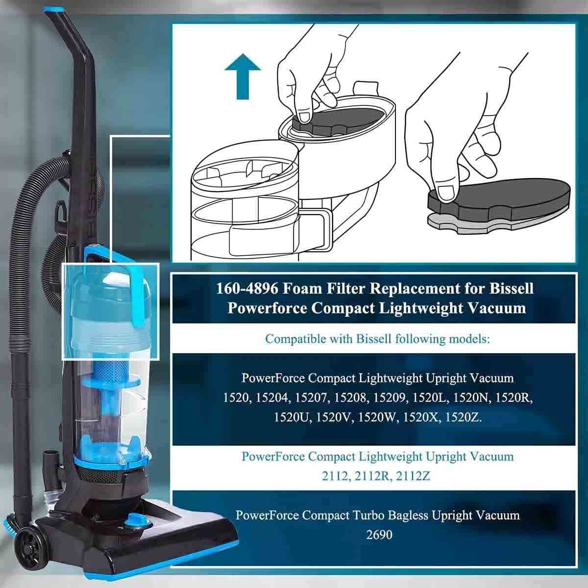For Bissell Cleanview Compact Turbo 3508 3437F Filter Replacement 1604896