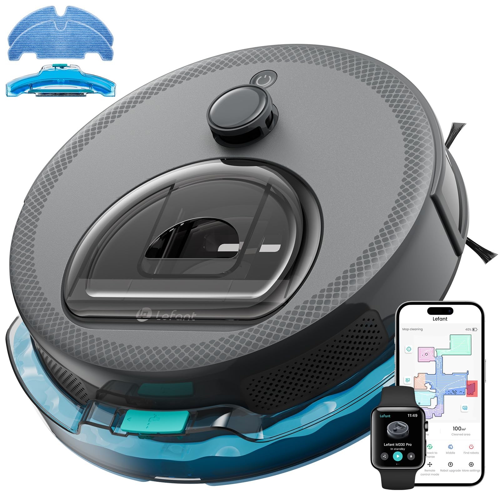 Lefant Robot Vacuum and Mop, LiDAR Navigation, 450ml, M330 Pro, Grey