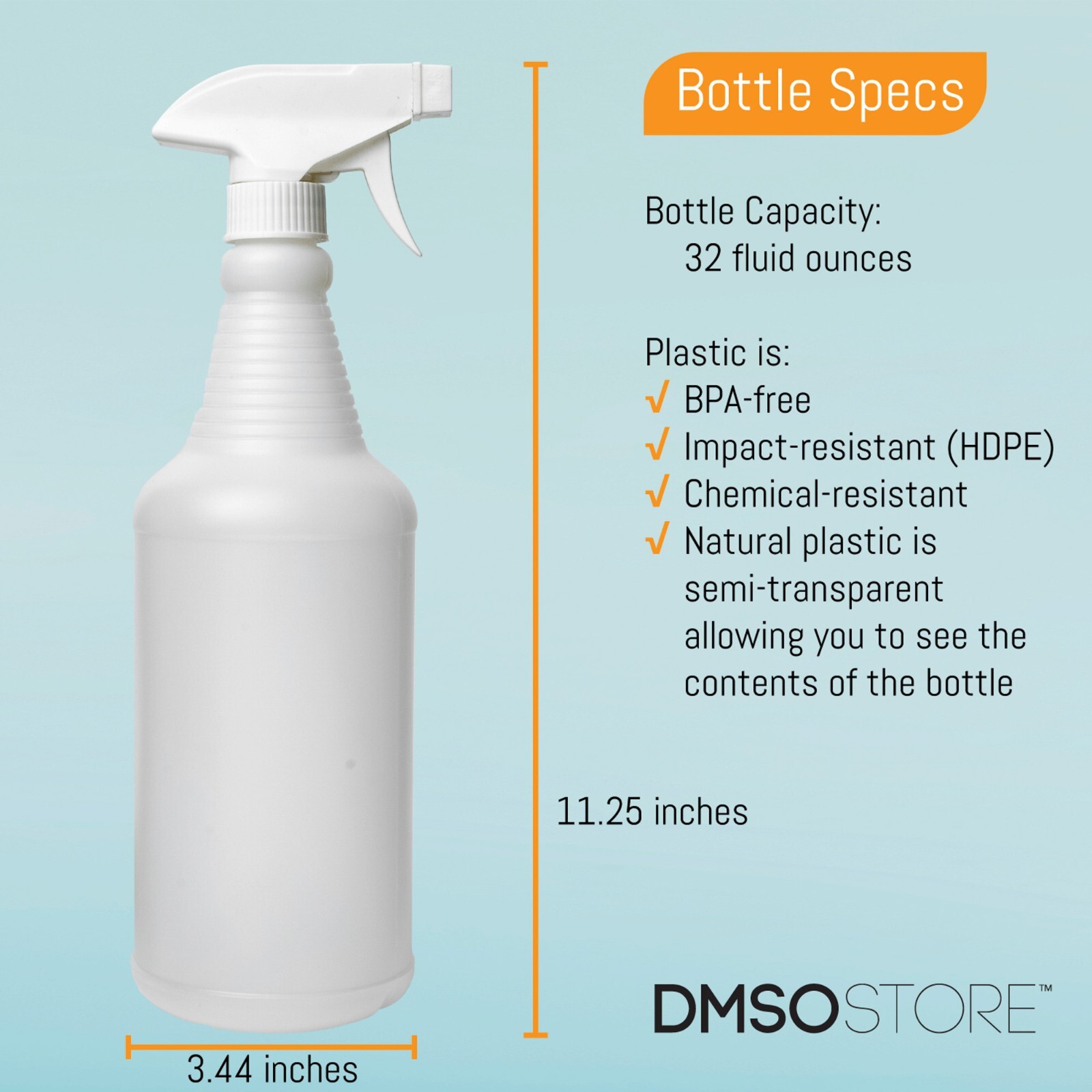 32oz. Plastic Trigger Spray Bottles, 2-Pack,Chemical Resistant, Heavy Duty