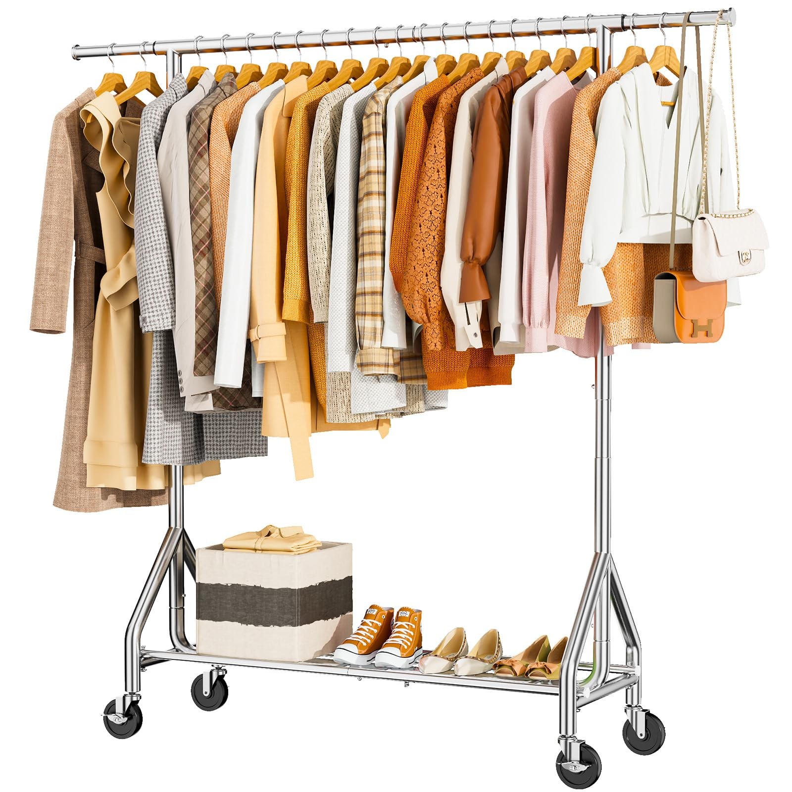 Heavy Duty Clothes Rack Load 450 LBS, Metal Garment Rack, Standing Rolling Cl…