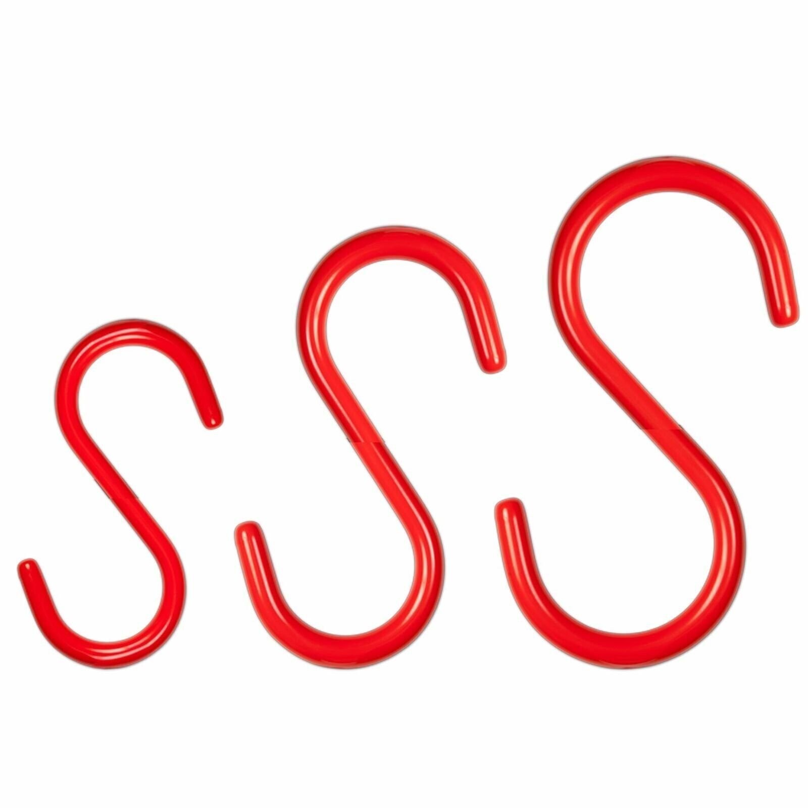 18 Pcs Red Vinyl Coated S Shaped Hooks Set for Hanging Kitchen Rack 3″ + 4″ + 5″