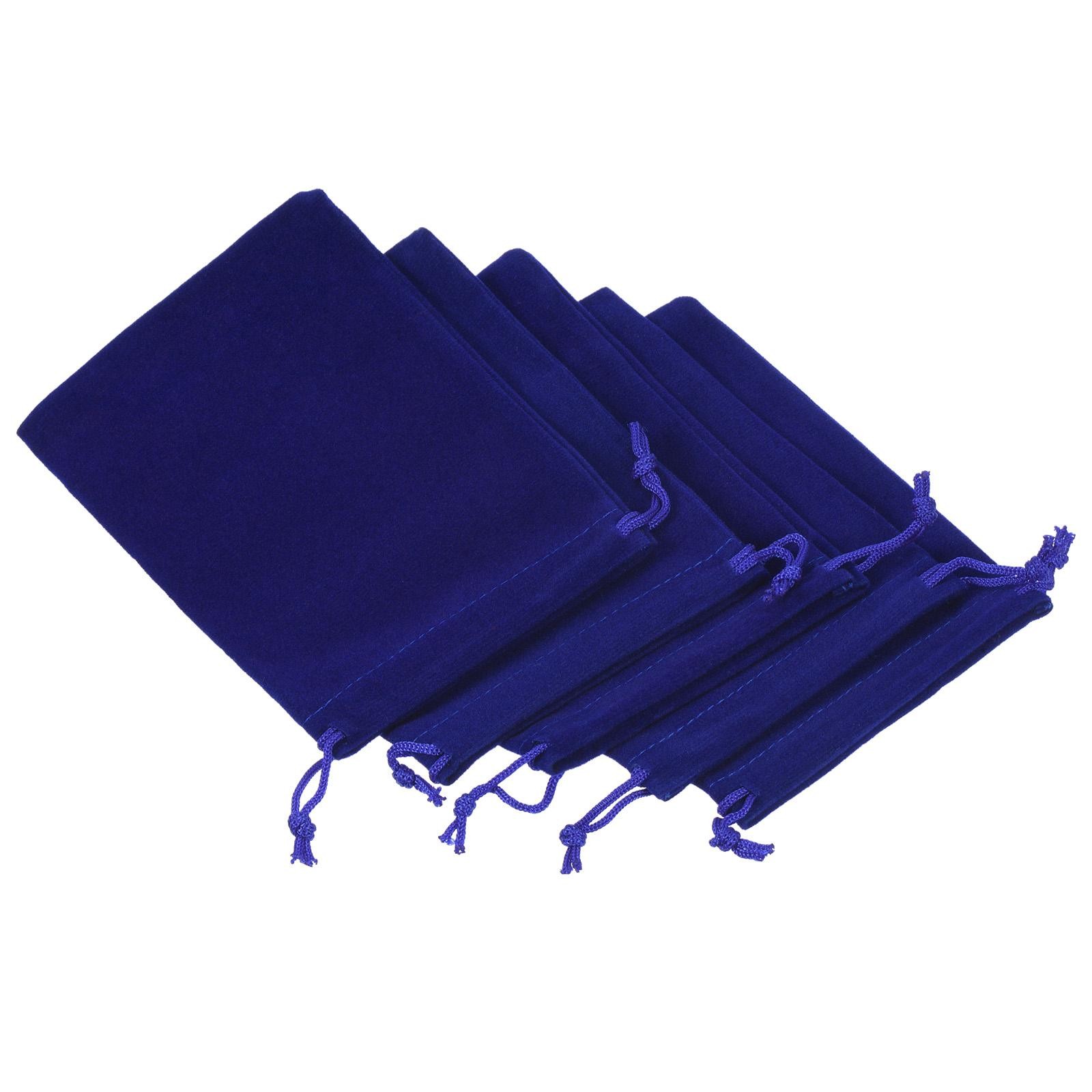 5Pcs 14x10cm Microfiber Pouch Soft Storage Drawstring Gift Bag Dark Blue